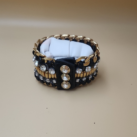 Henri Bendel- Chic Black and Gold Bracelet with Crystal Details